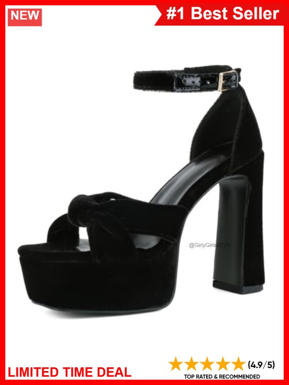 Platform Heels Square Toe Ankle Strap Chunky Heel Sandals Suede